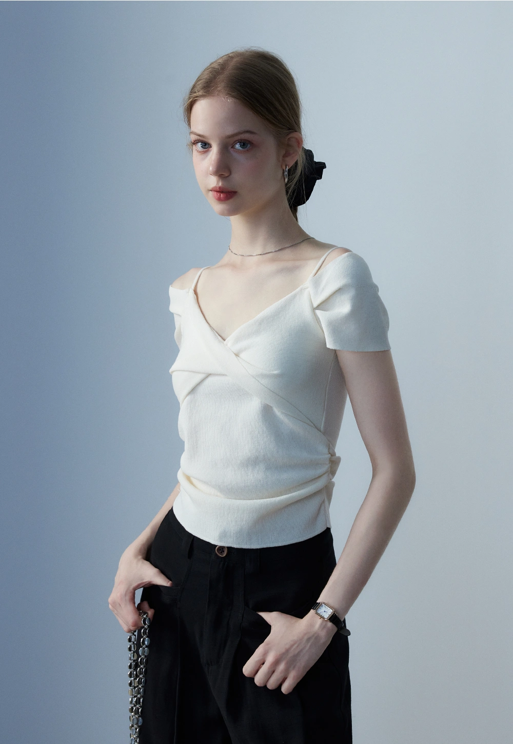Women's Off Shoulder Short Sleeve Knit Top
