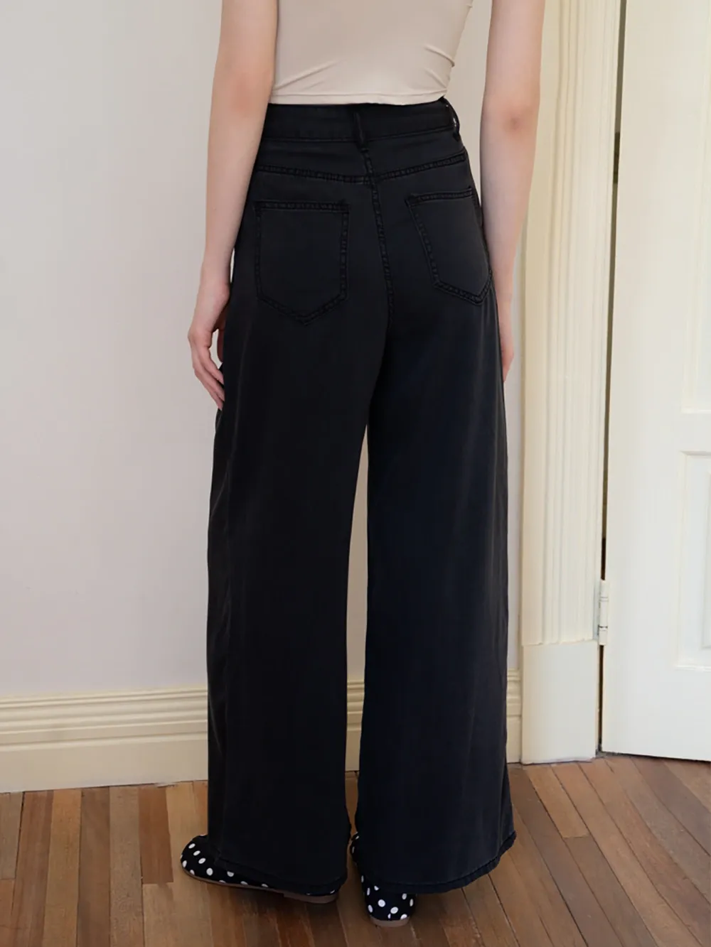 Relaxed Pleated Wide-Leg Denim Trousers