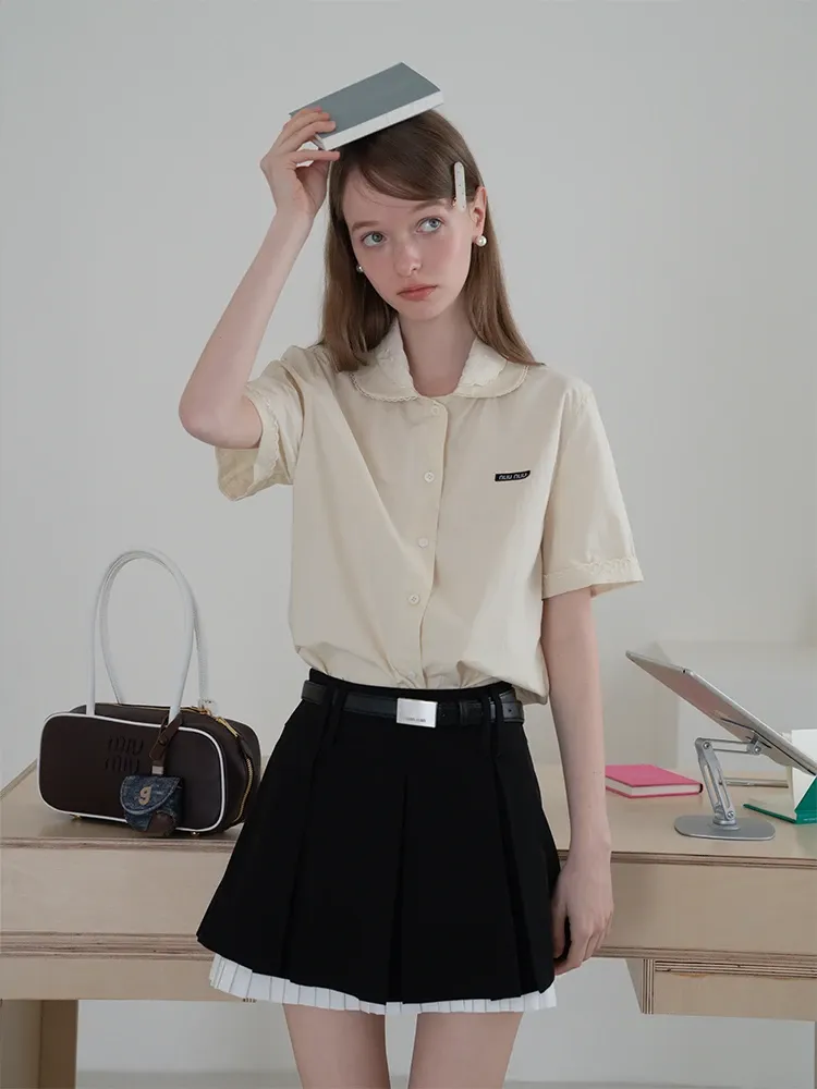 White Collared Button-Up Top