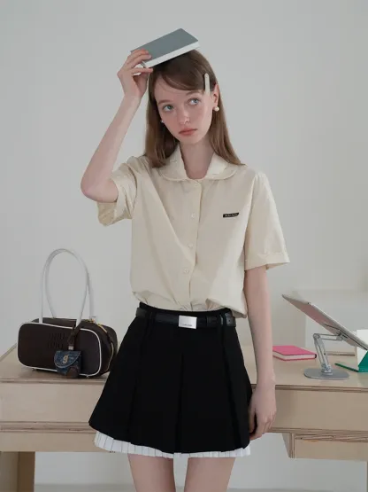 White Collared Button-Up Top