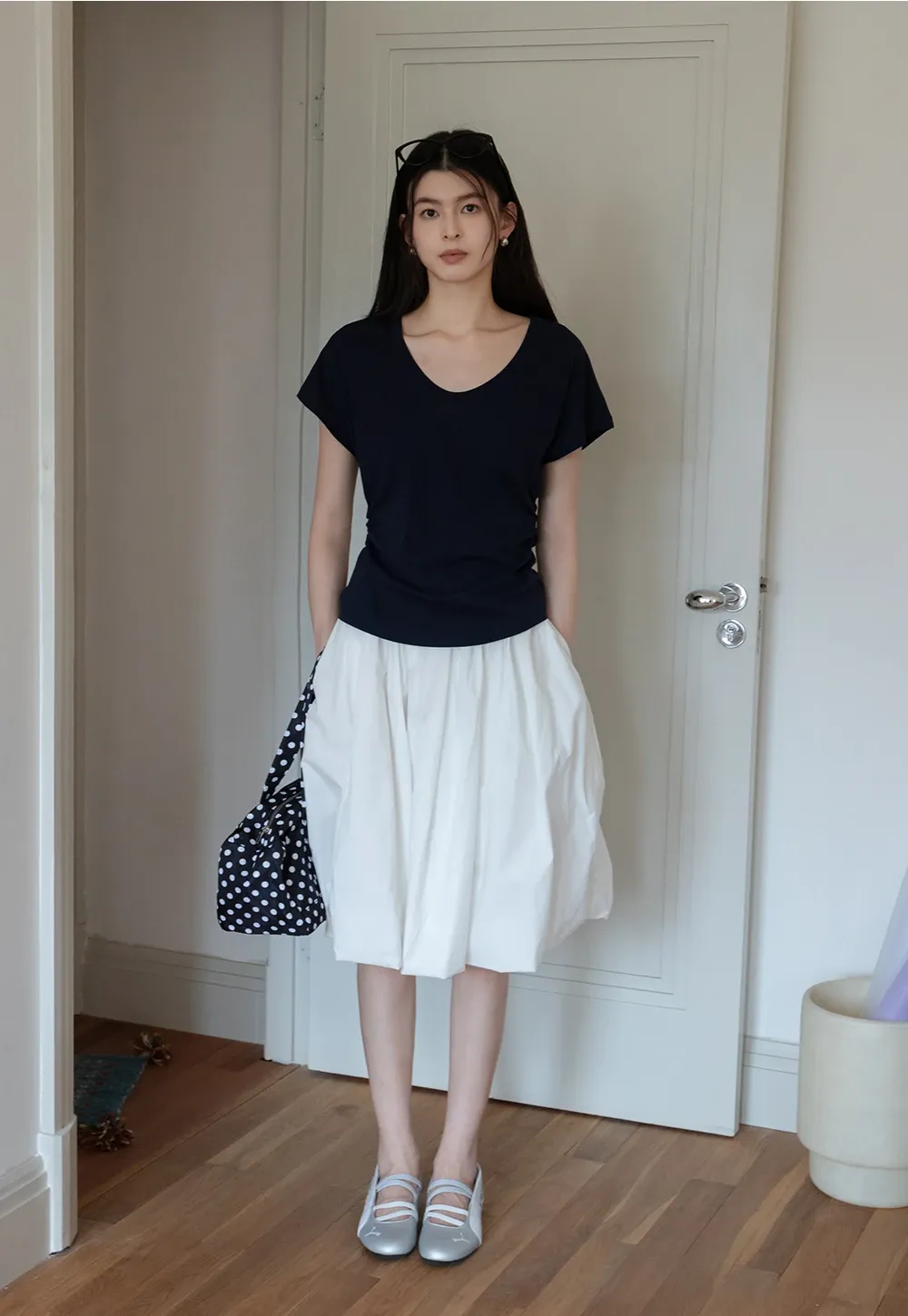 Women’s Side-Ruched Cap-Sleeve Tee