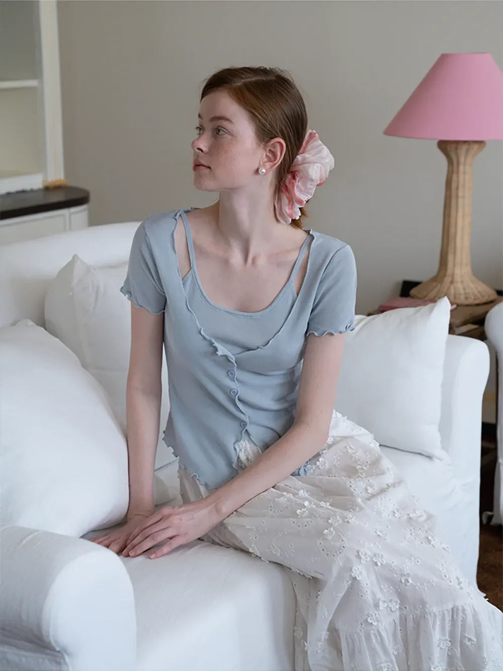 Women’s Ruffle Hem Button Down Knit Top