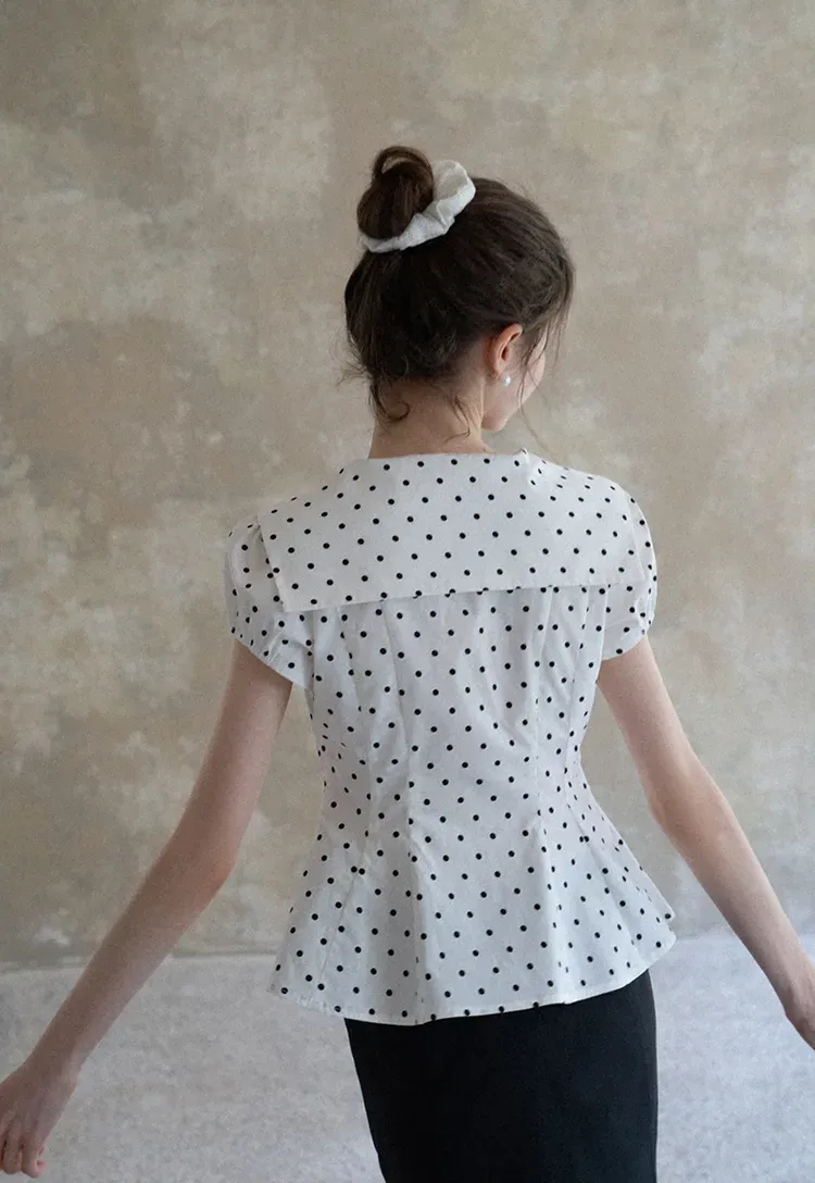 Polka Dot Sailor Collar Blouse