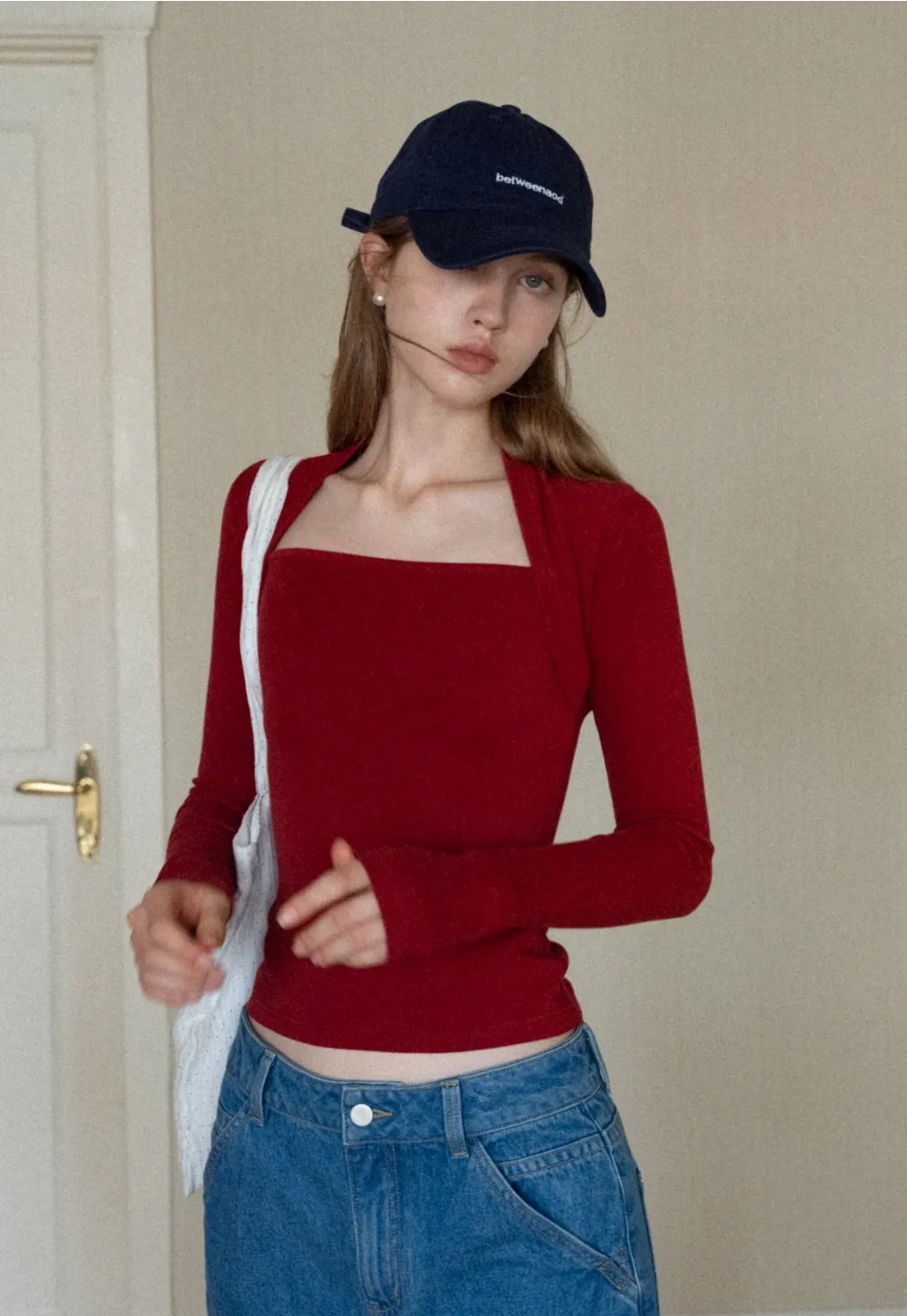 Square Neck Long Sleeve Slim Fit Top