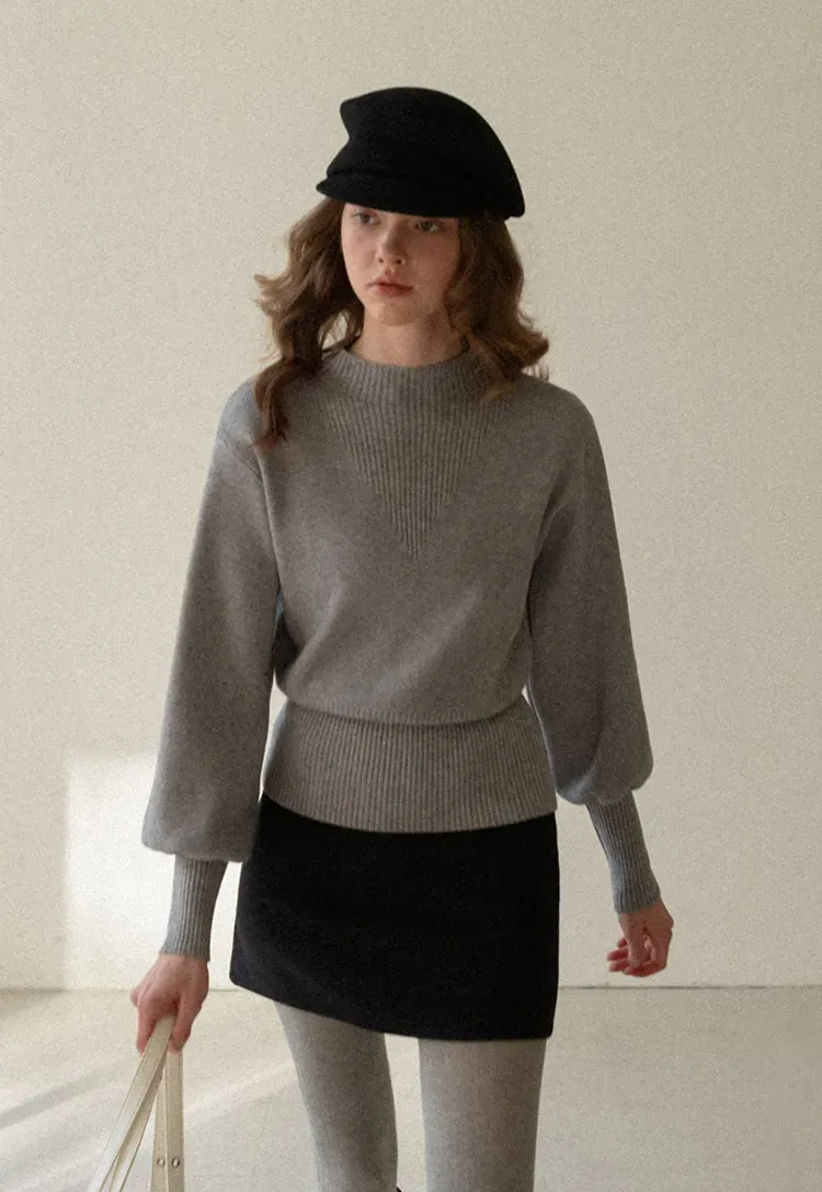 High-Waisted A-Line Wool Skirt(with belt)