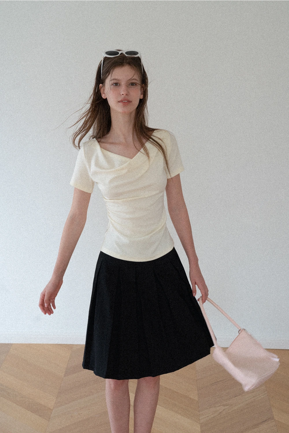 Asymmetrical Draped Neckline Short Sleeve Top
