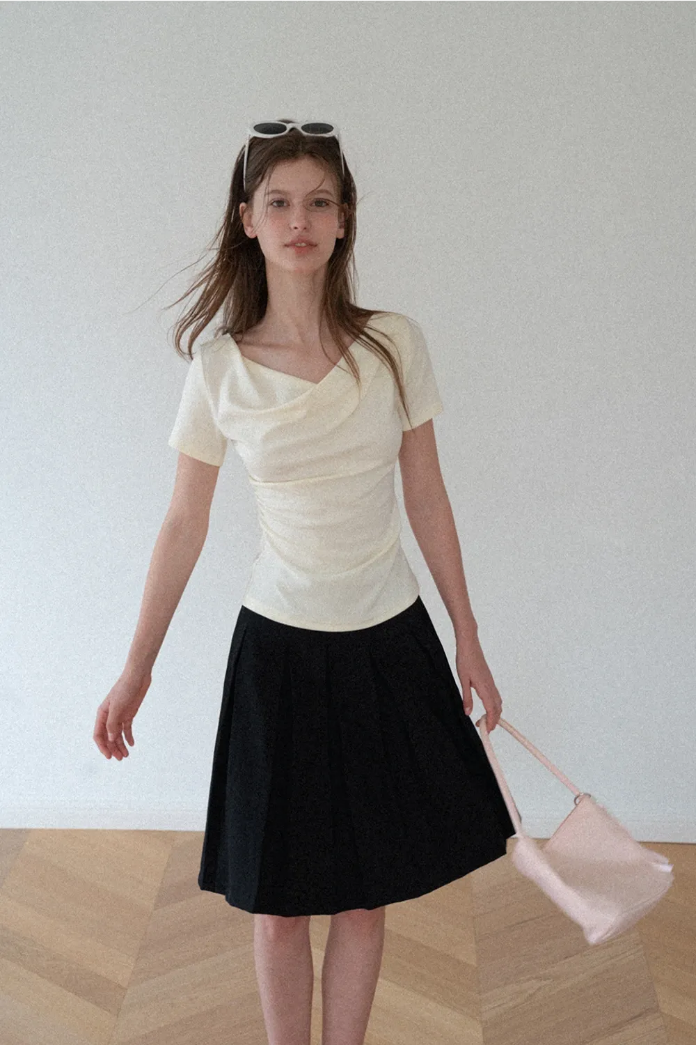 Asymmetrical Draped Neckline Short Sleeve Top
