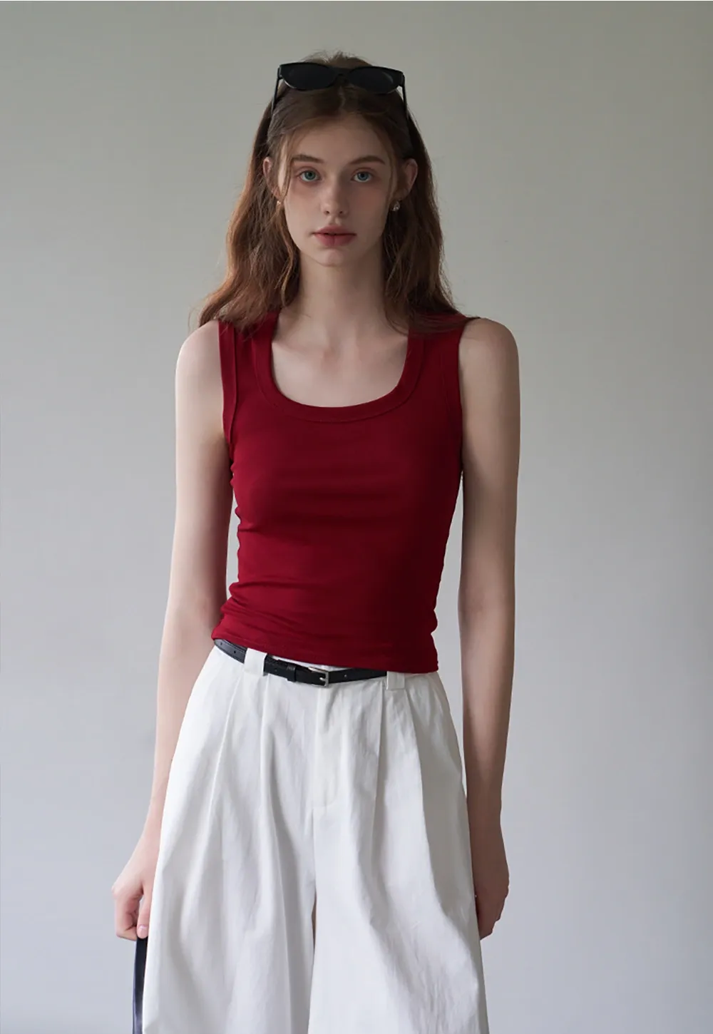 Women's Solid Square Neck Fitted T-Shirt And Tank Top