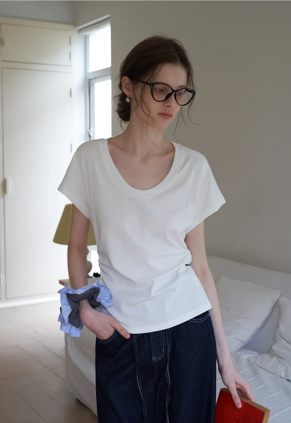 Women’s Side-Ruched Cap-Sleeve Tee