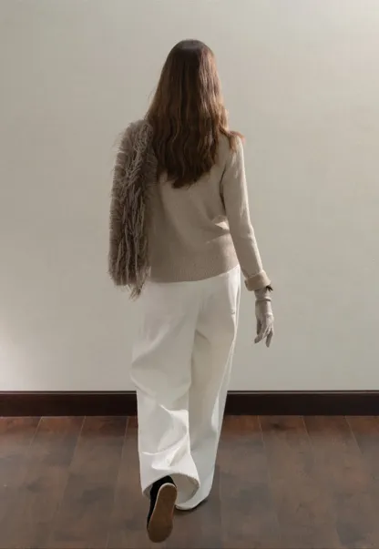 Stand-Collar Ribbed Fleece Knit Top