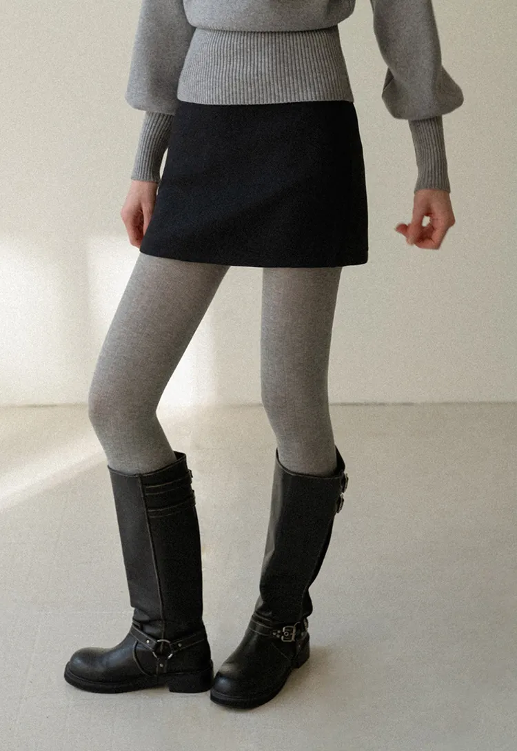 High-Waisted A-Line Wool Skirt(with belt)