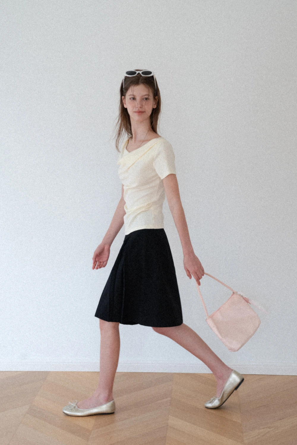 Asymmetrical Draped Neckline Short Sleeve Top