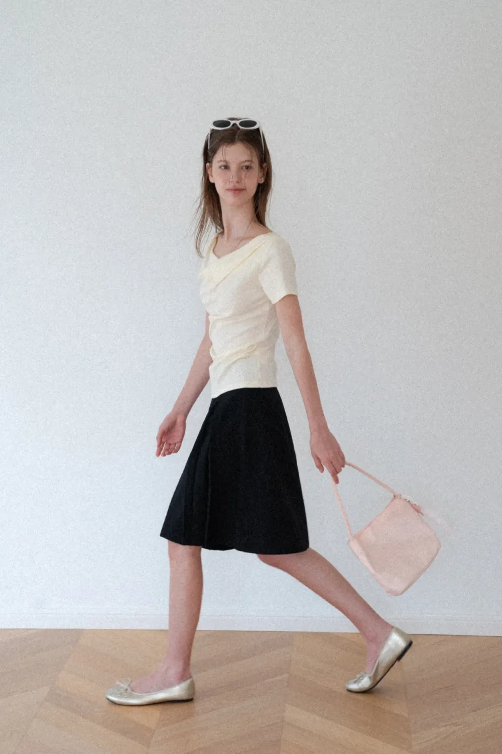 Asymmetrical Draped Neckline Short Sleeve Top