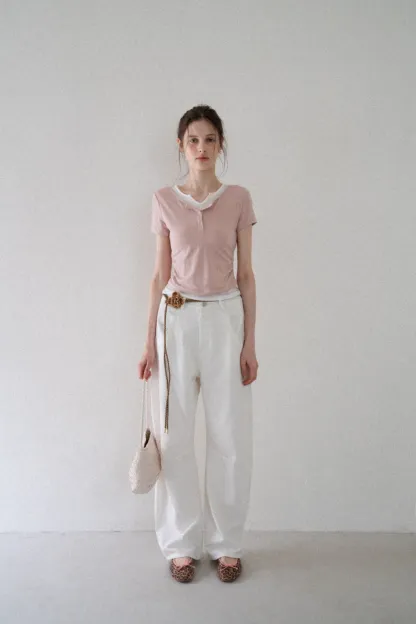 Women’s Slim Fit Button Front Ribbed T-Shirt