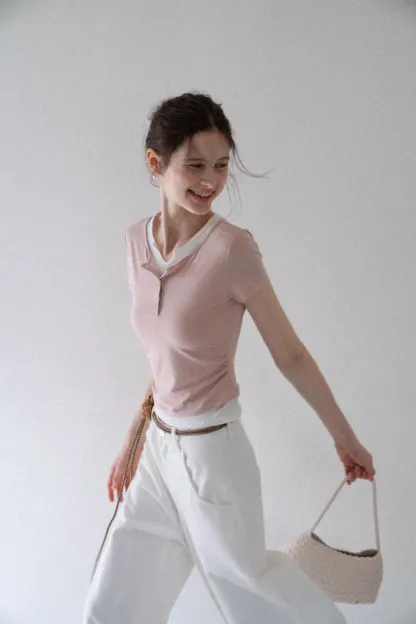 Women’s Slim Fit Button Front Ribbed T-Shirt