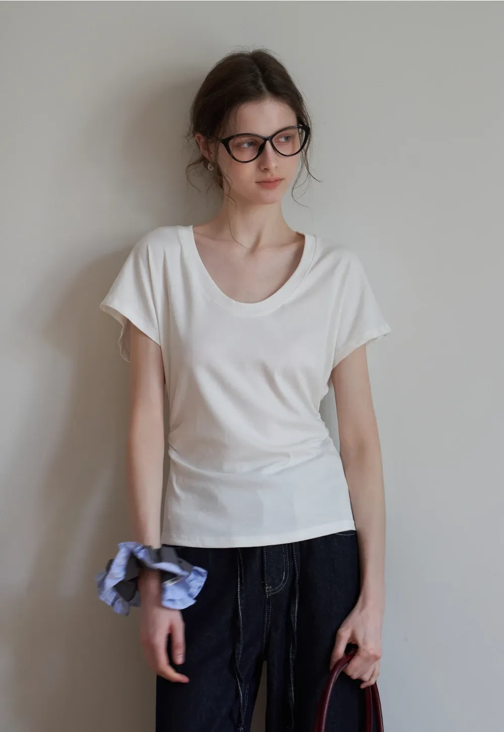 Women’s Side-Ruched Cap-Sleeve Tee