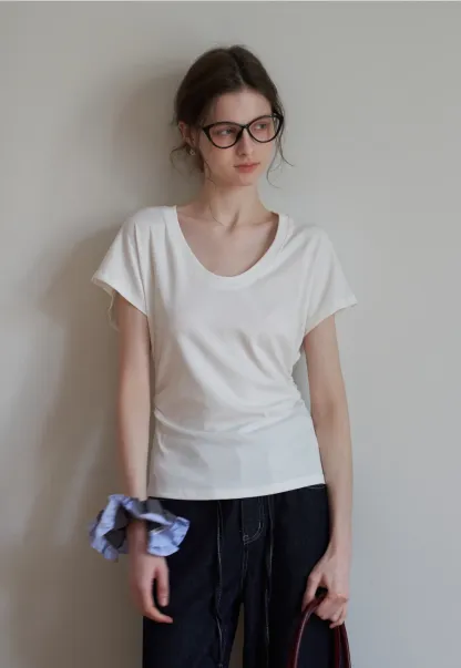 Women’s Side-Ruched Cap-Sleeve Tee