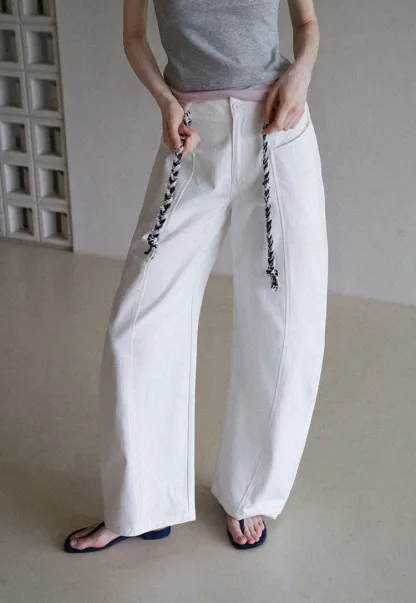 Wide-Leg Trousers with Braided Drawstring Detail