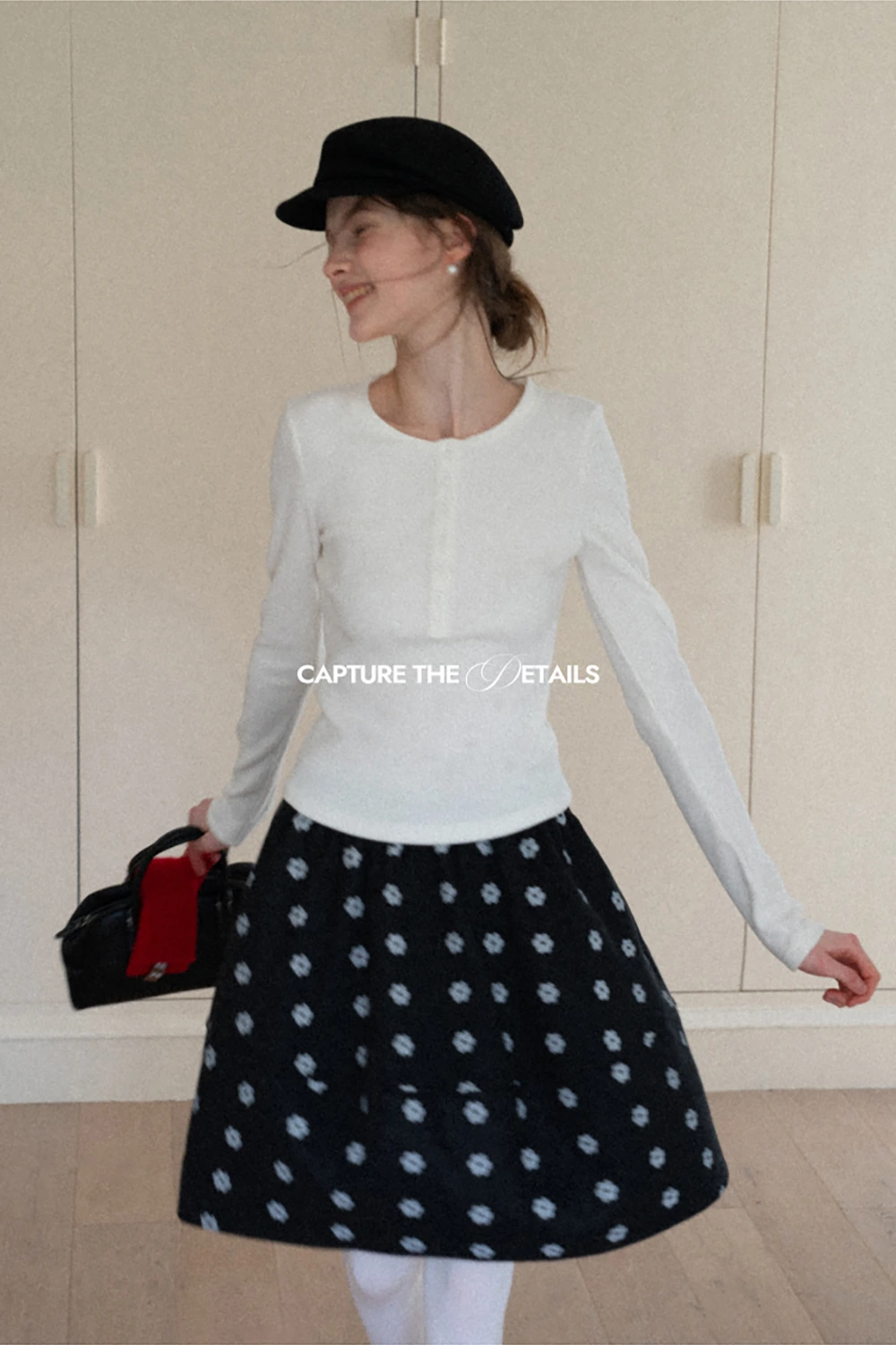 Floral Print Woolen Puff Skirt