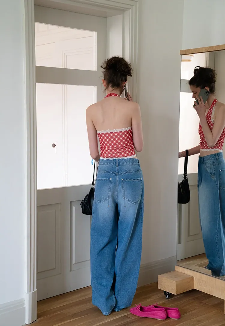 Gingham Lace Halter Top