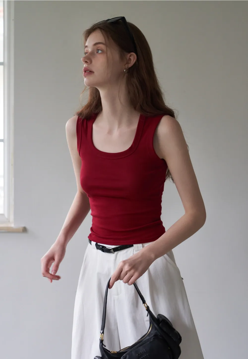 Women's Solid Square Neck Fitted T-Shirt And Tank Top