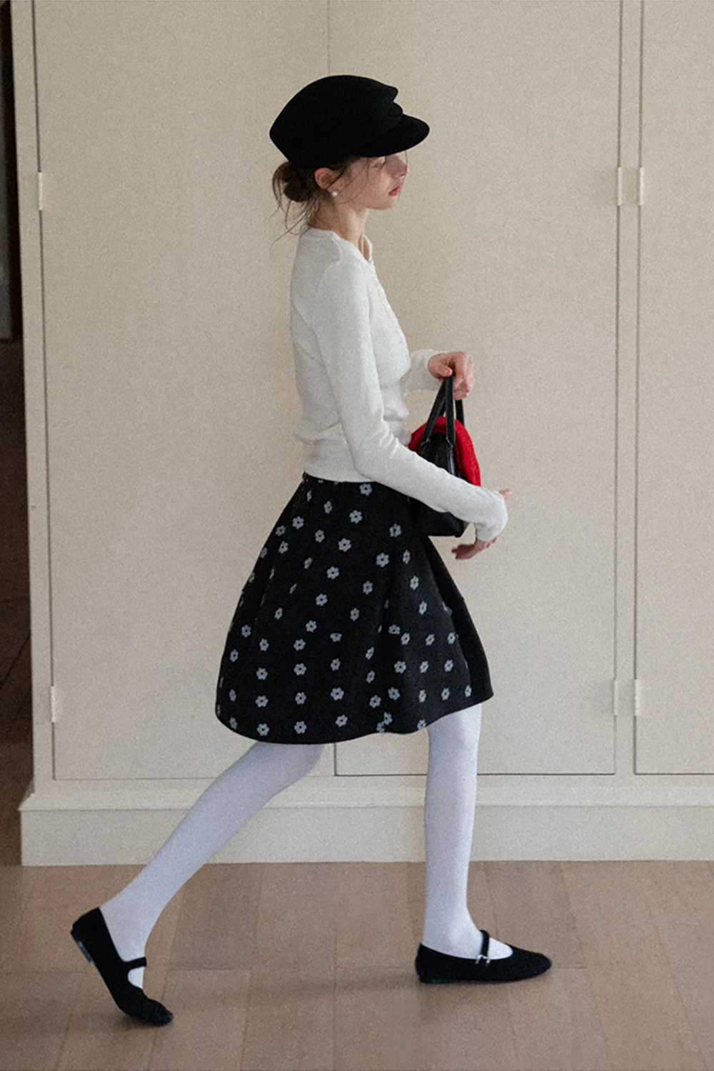 Floral Print Woolen Puff Skirt