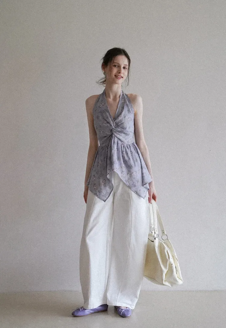 Wide-Leg Trousers with Braided Drawstring Detail