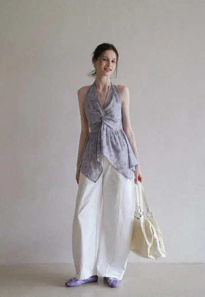 Wide-Leg Trousers with Braided Drawstring Detail