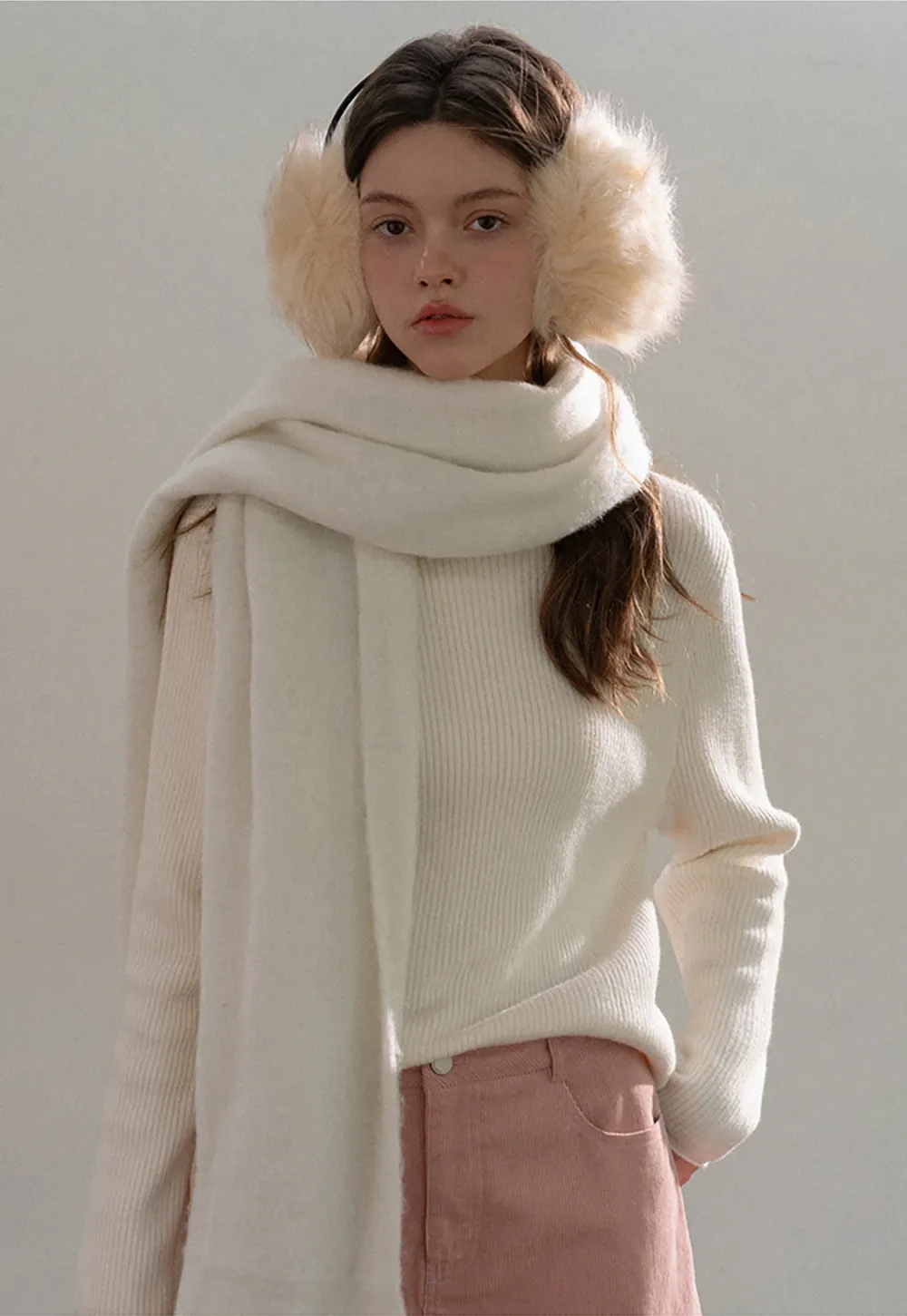 Stand-Collar Ribbed Fleece Knit Top