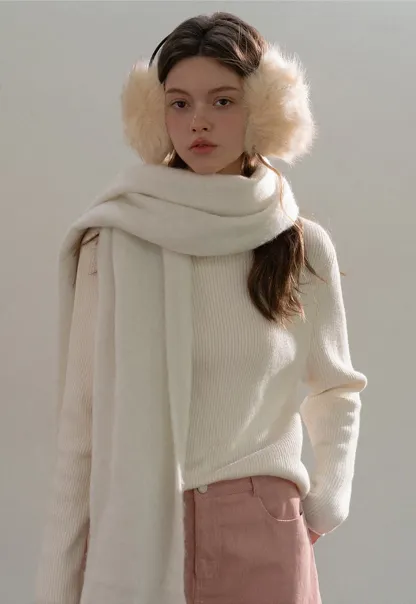 Stand-Collar Ribbed Fleece Knit Top