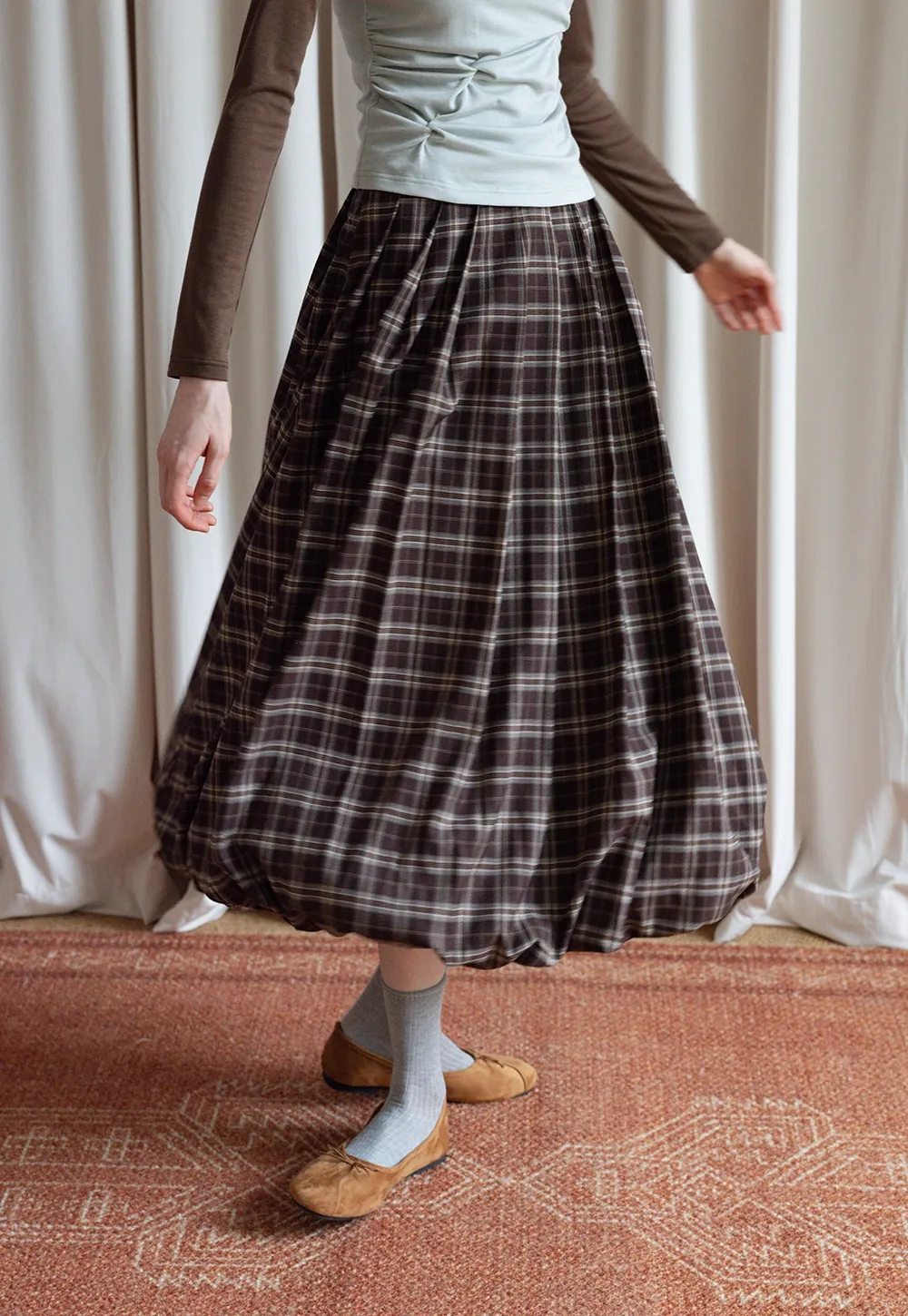 Women's Bubble-Hem Plaid Maxi Skirt