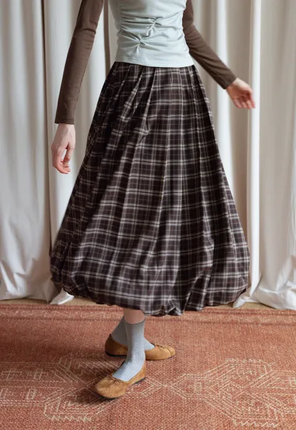 Women's Bubble-Hem Plaid Maxi Skirt