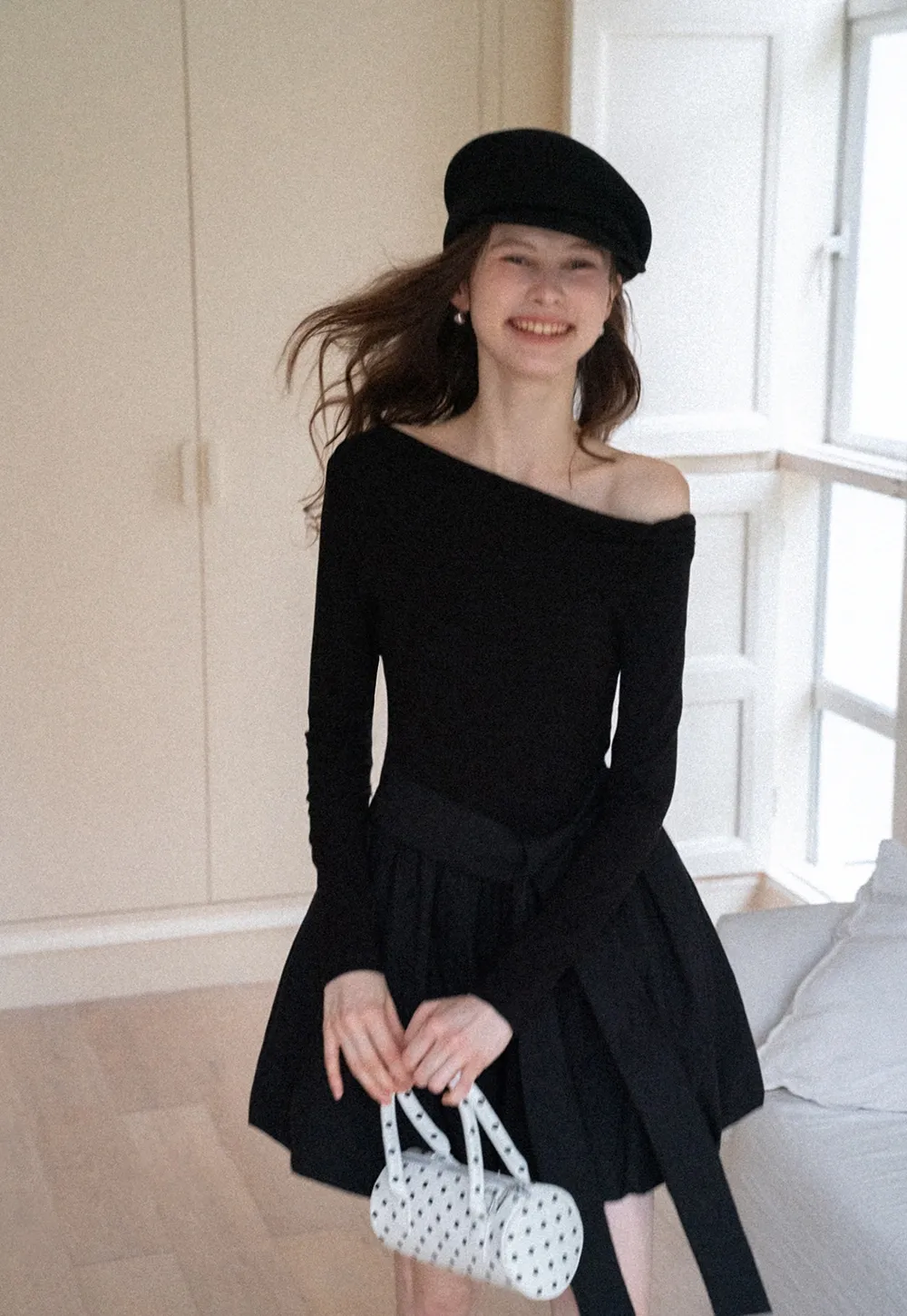 Women's Asymmetric Off-Shoulder Tie-Waist Mini Dress