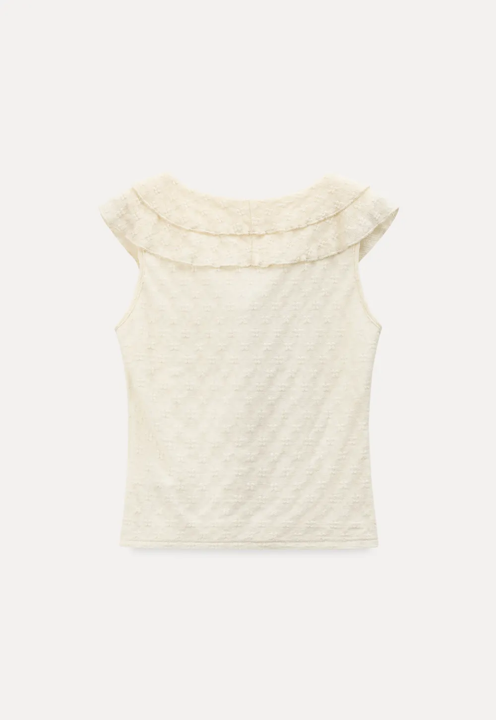 Sleeveless Top with Ruffled V Neck and Floral Detail