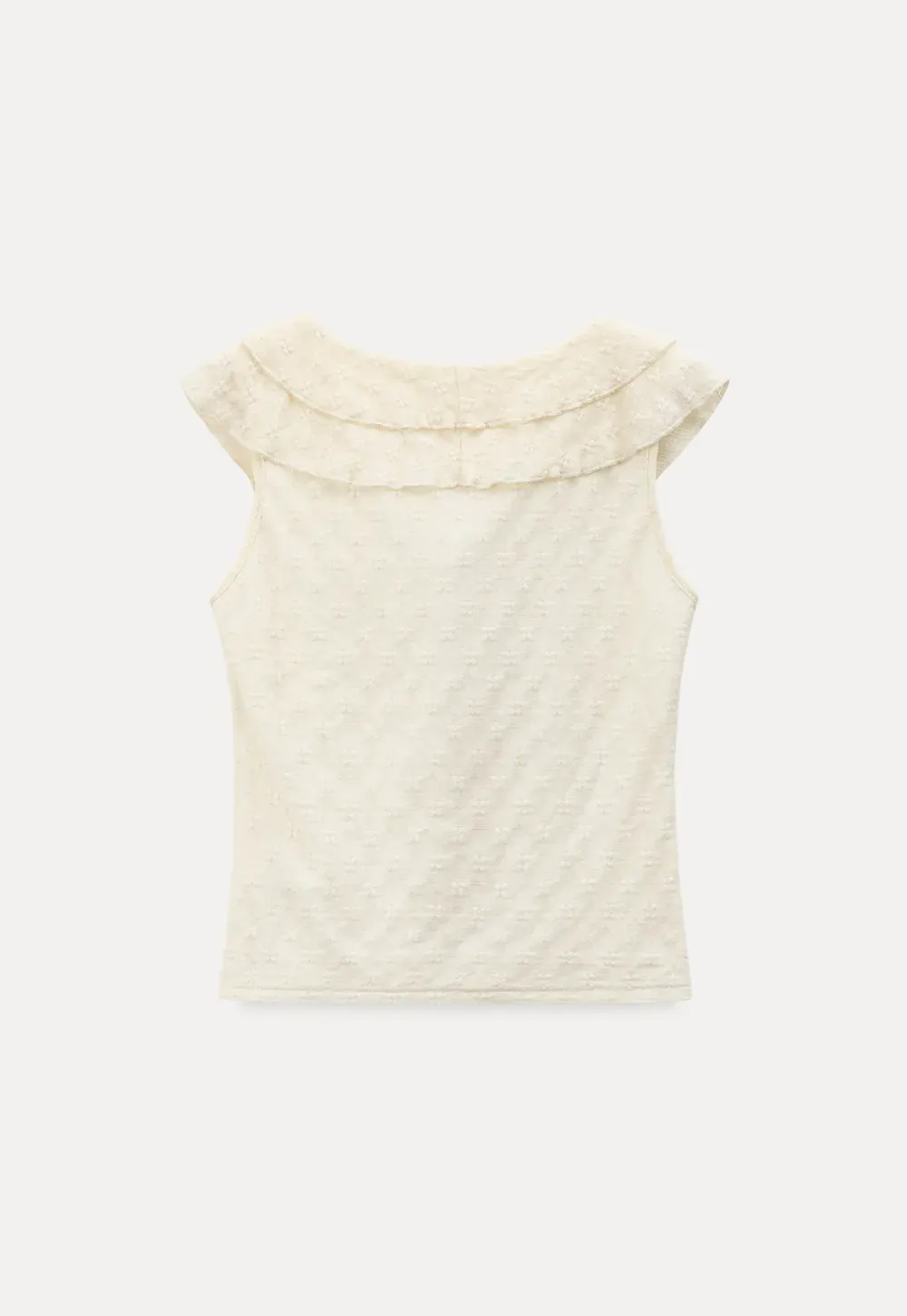 Sleeveless Top with Ruffled V Neck and Floral Detail