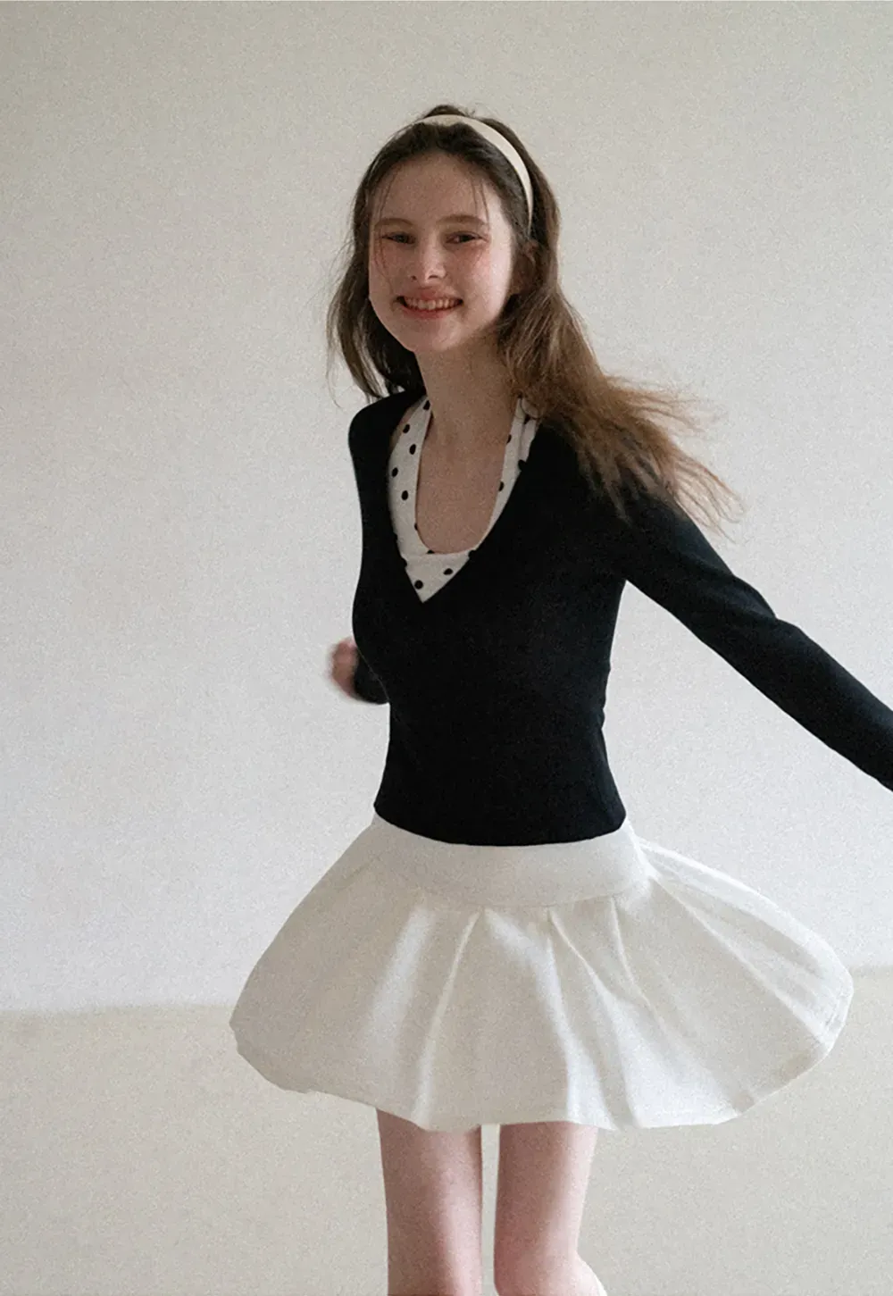 Woolen Knit Sweater and Polka Dot Tank Top