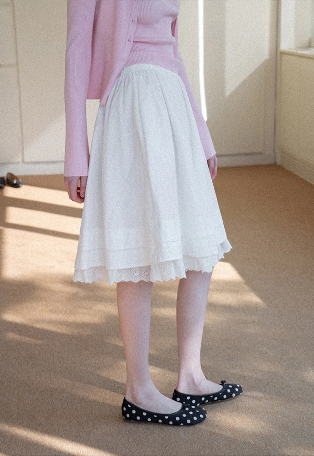 Elegant Flared Skirt with Lace Trim