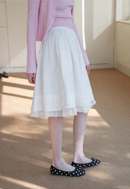 Elegant Flared Skirt with Lace Trim