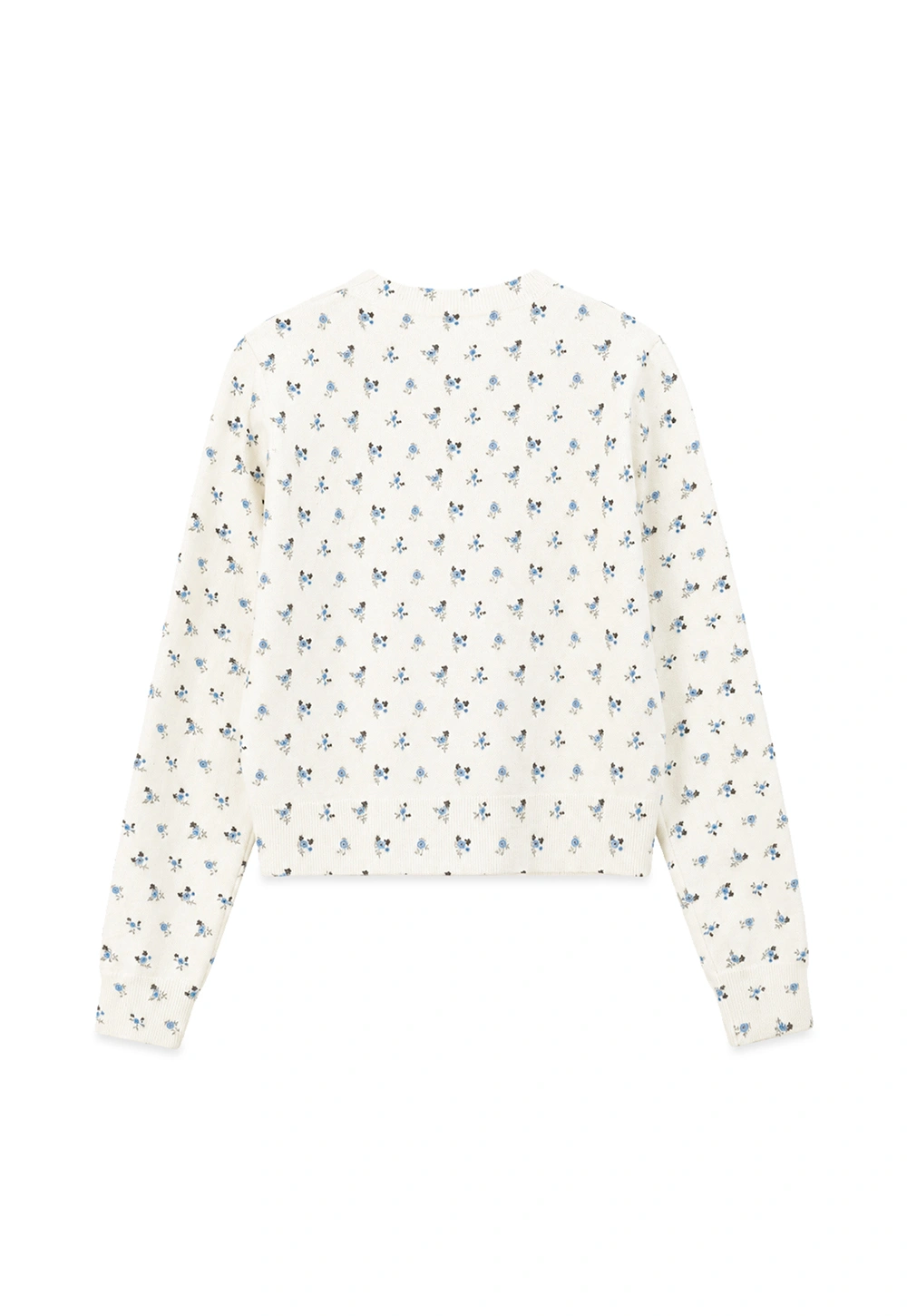 Floral Print Button Front Cardigan Wool Knit Sweater