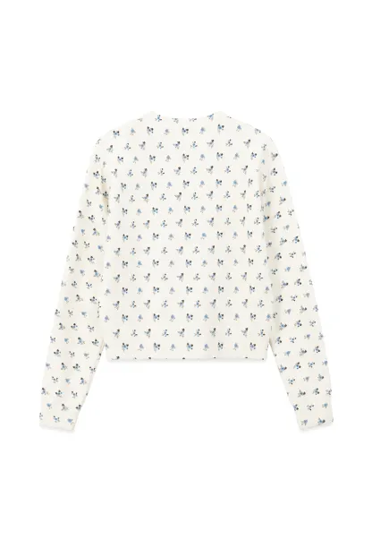 Floral Print Button Front Cardigan Wool Knit Sweater