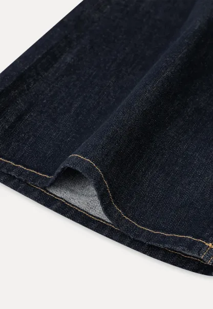 Wide leg cropped denim pants with contrast stitching