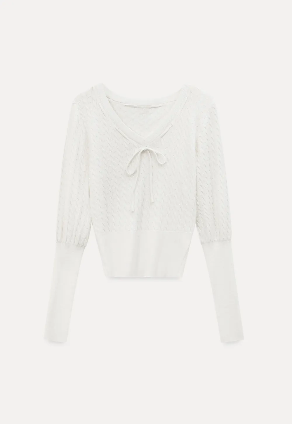 V Neck Knit Sweater with Front Tie Detail