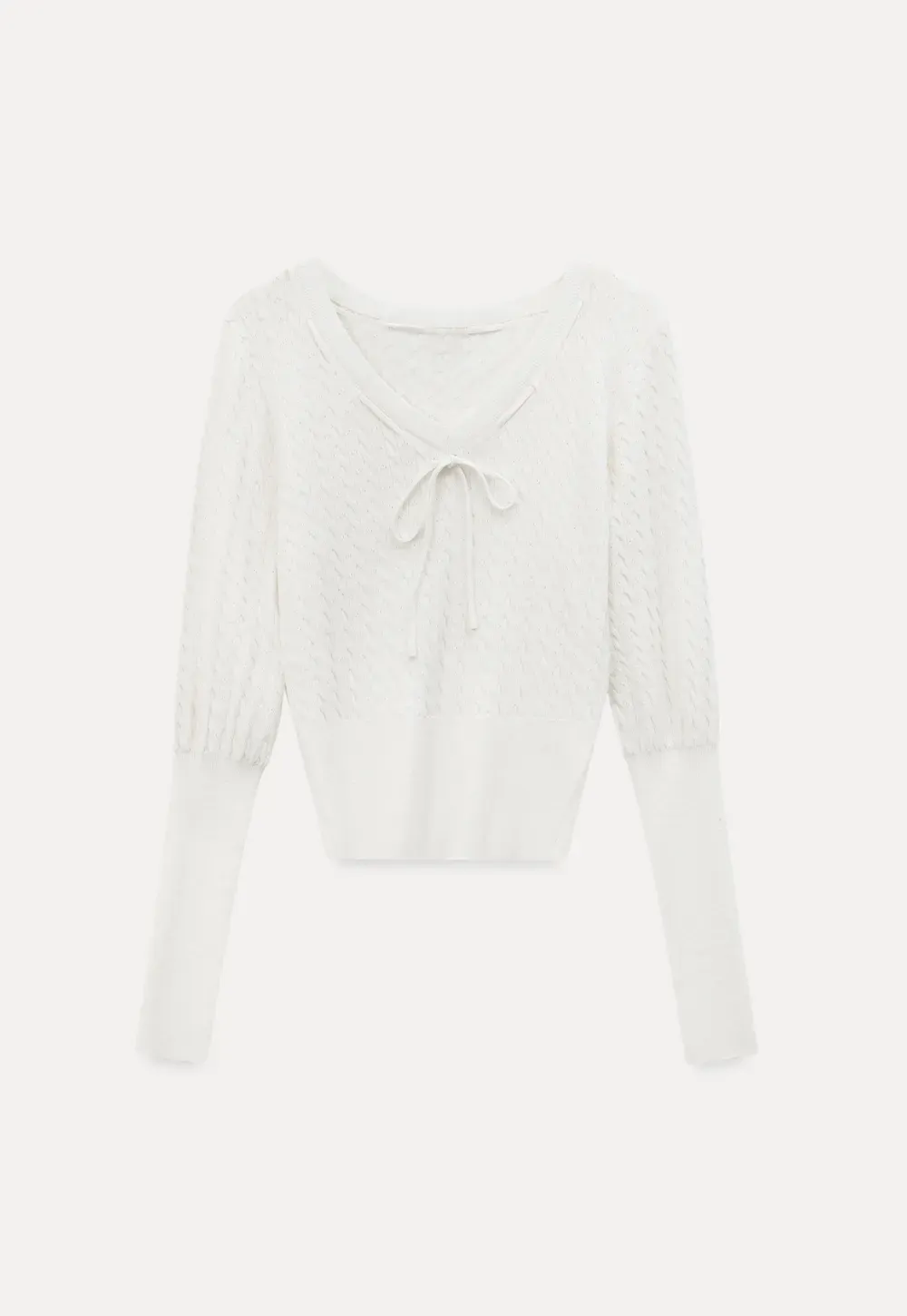 V Neck Knit Sweater with Front Tie Detail