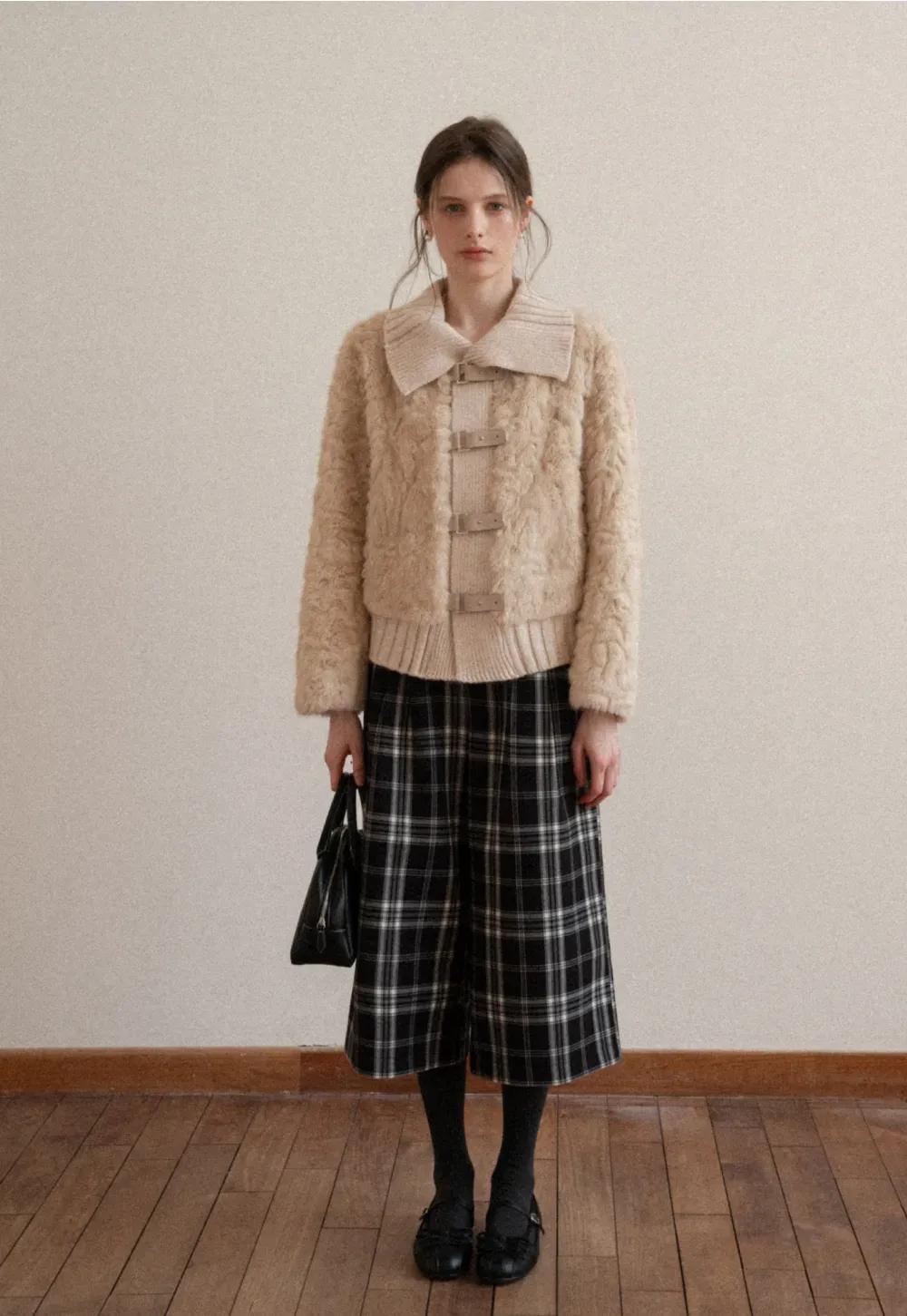 Plaid Wide Leg Pants Culottes Women's Trousers