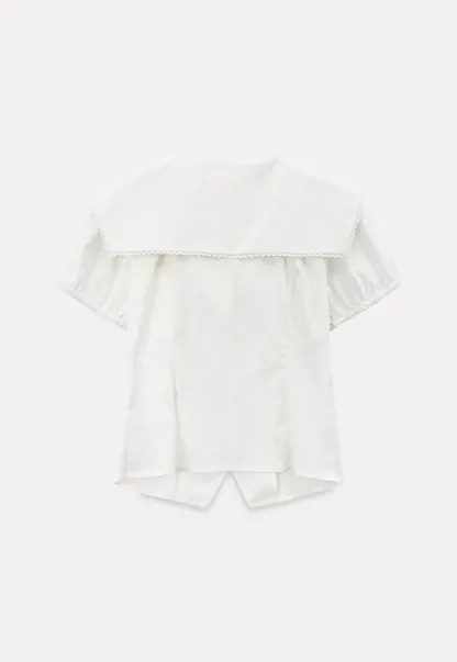 Short Sleeve Shirt with Collar and Bow Detail