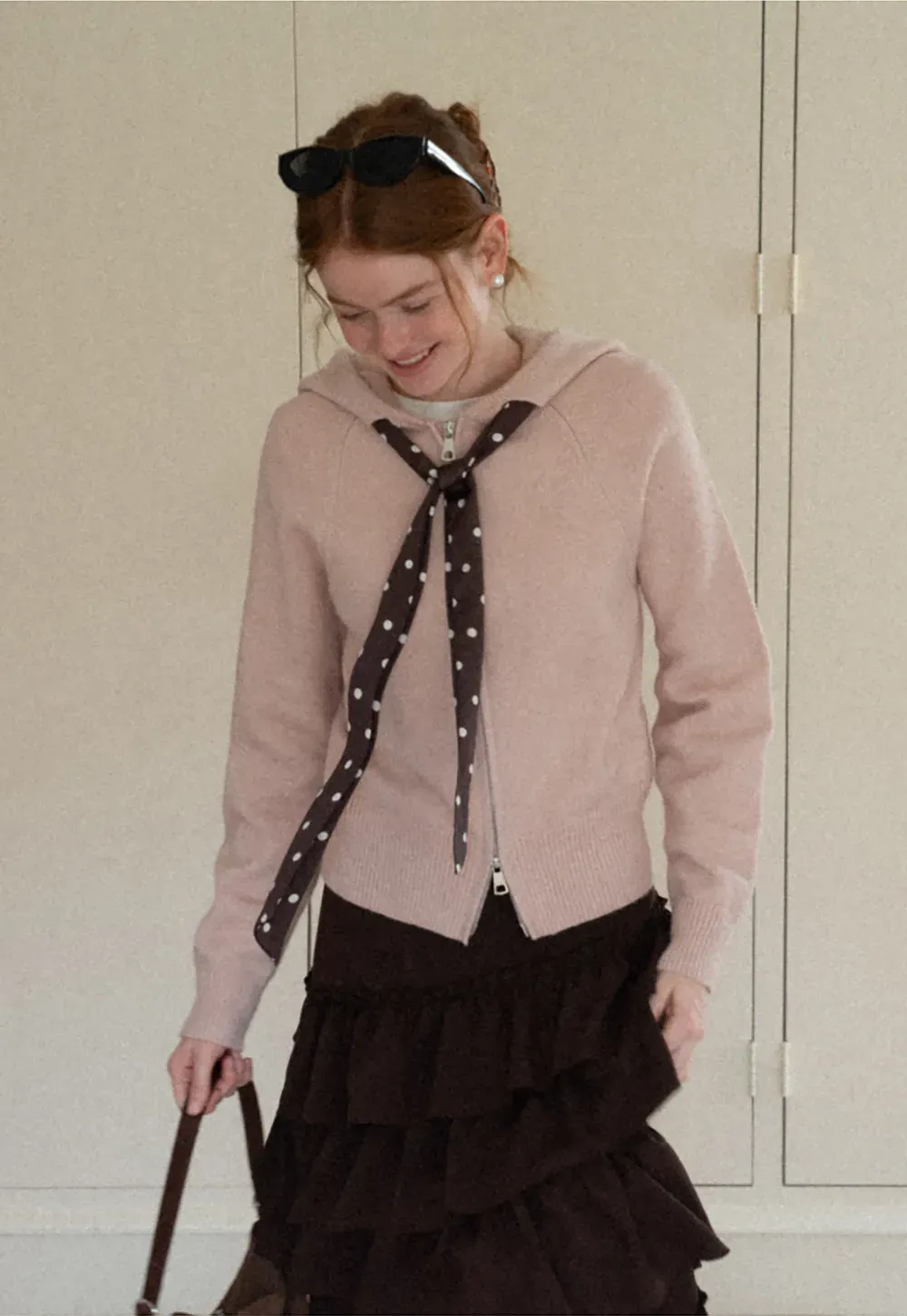 Pink Hooded Knit Sweater for Women Soft Warm Casual Top