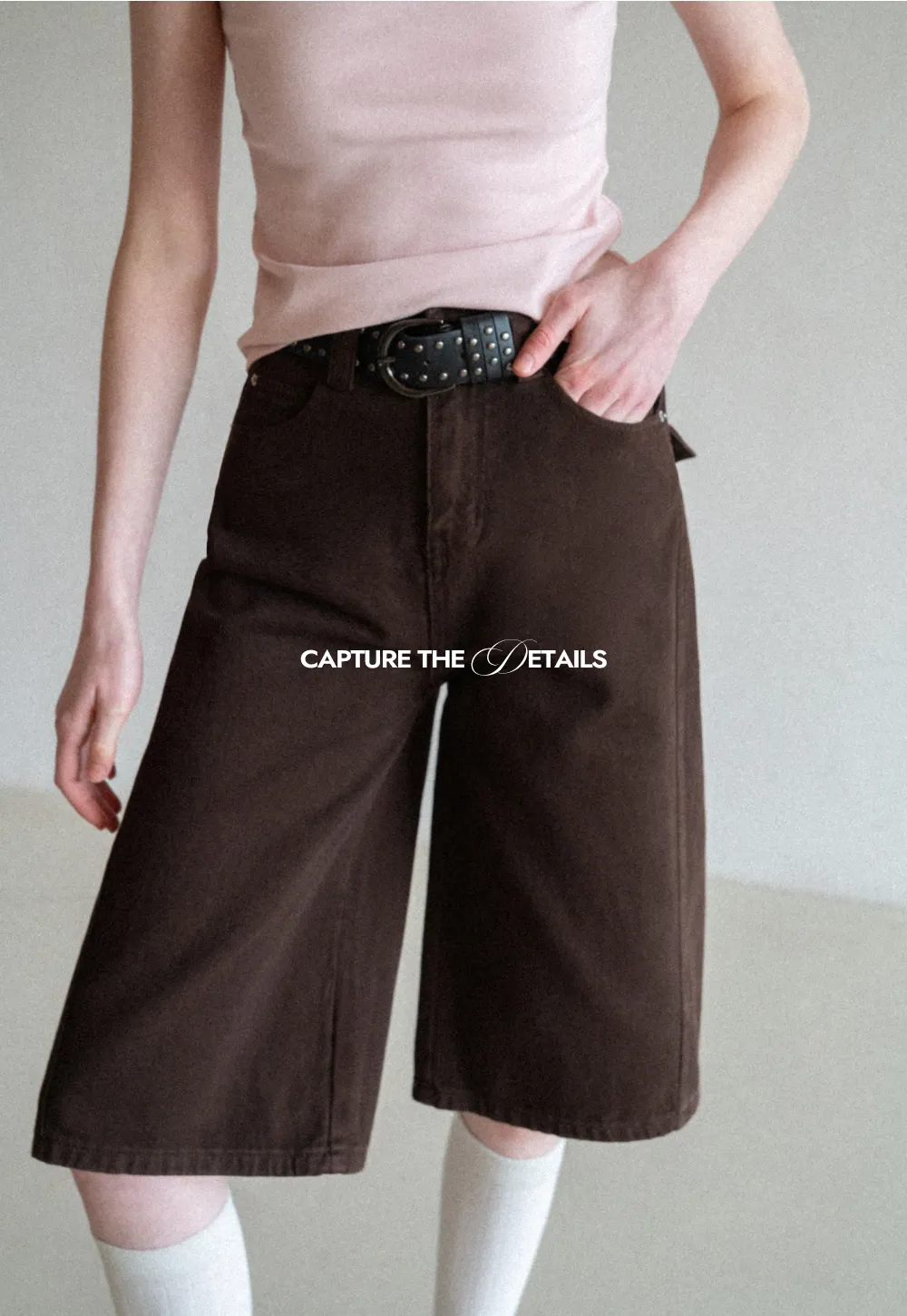 Wide Leg Denim Shorts with Belt and Back Pockets