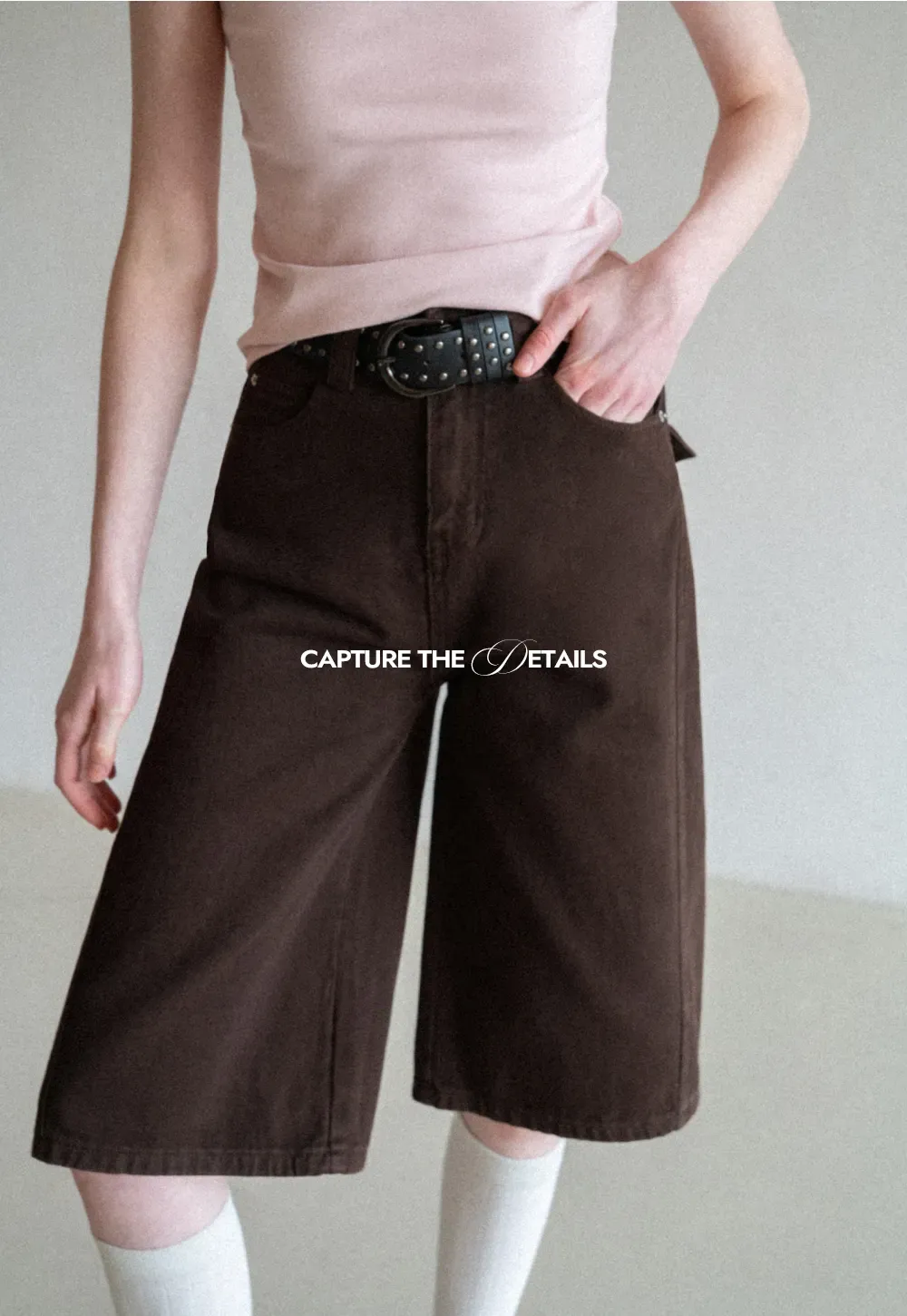 Wide Leg Denim Shorts with Belt and Back Pockets