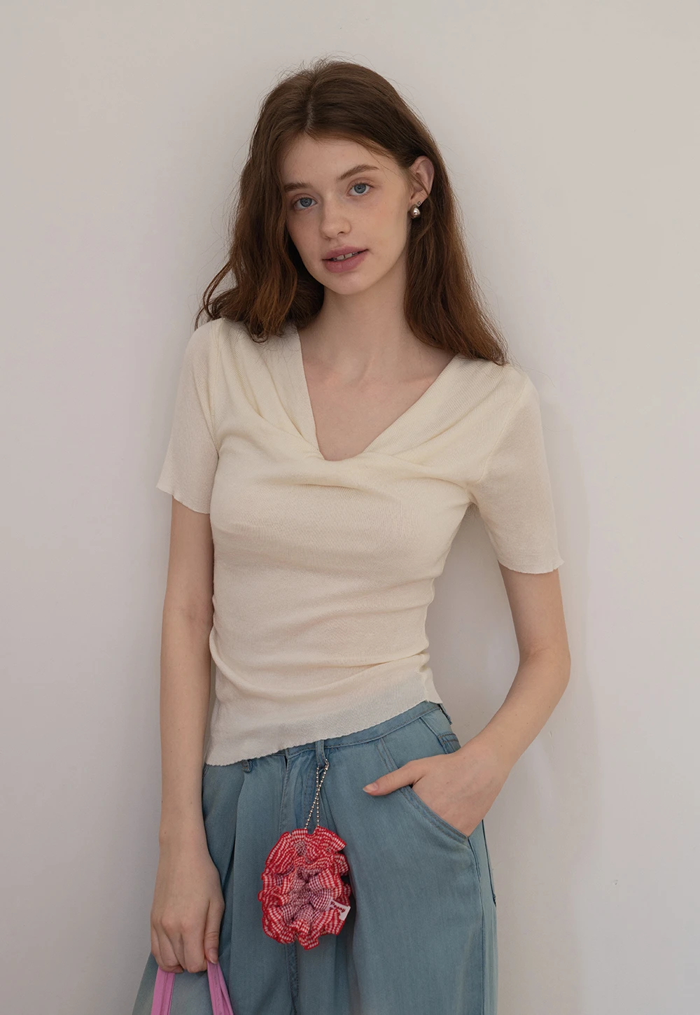 Women's Twist Neck Short Sleeve Knit Top
