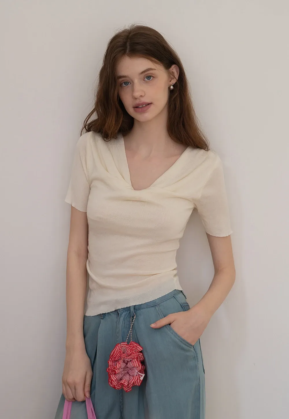 Women's Twist Neck Short Sleeve Knit Top